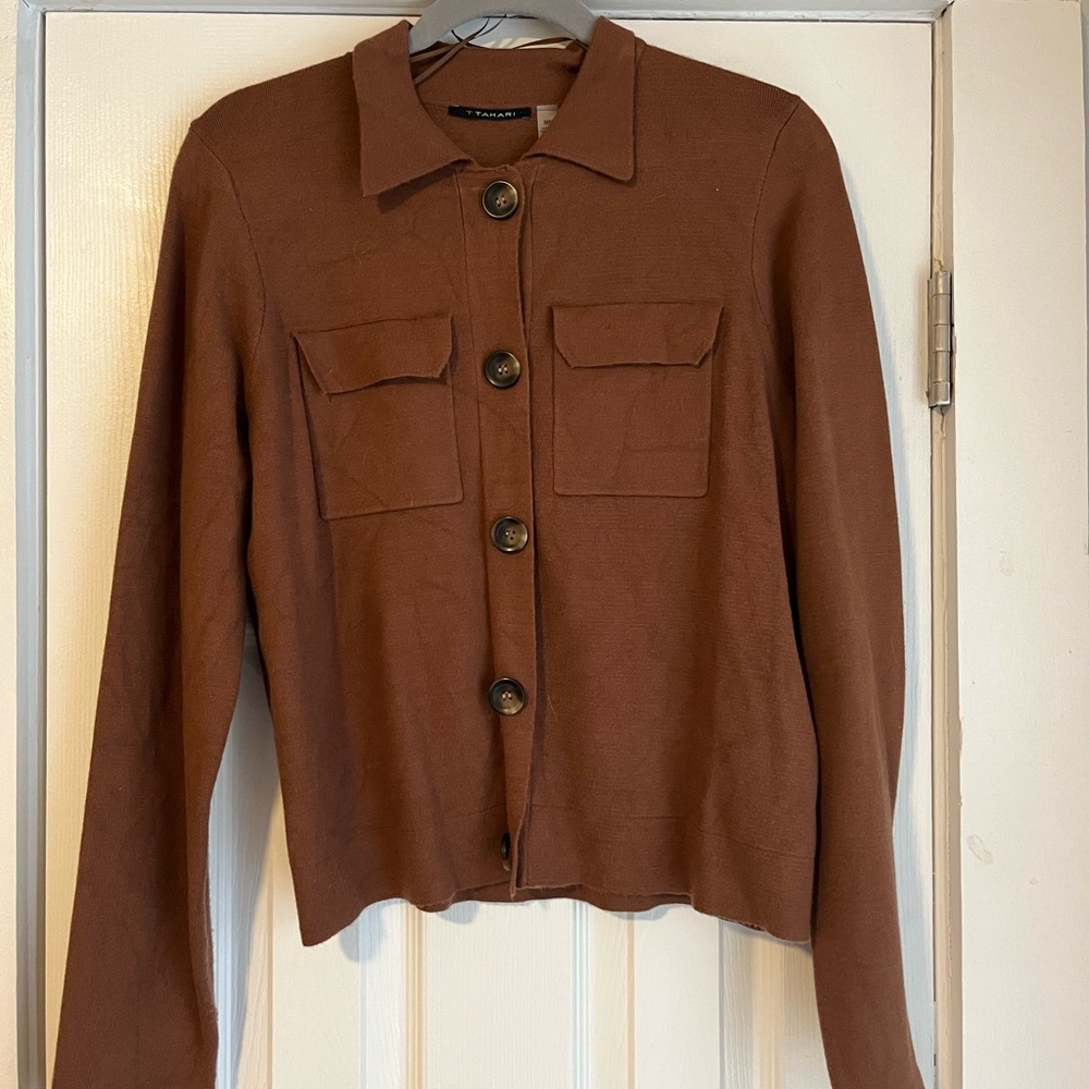 Tahari Brown Button-Up Cardigan